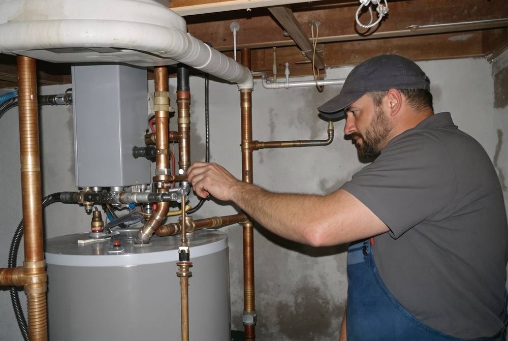 Licensed plumber repairing a kitchen sink supply line in an Overland Park, Kansas home